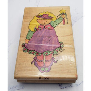 Blonde Ballerina Girl In Spring Dress Stampassions Wood Mounted Rubber Stamp